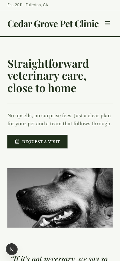 Cedar Grove Pet Clinic mobile preview