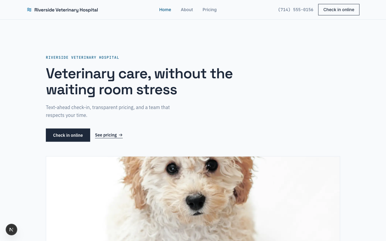 Riverside Veterinary Hospital desktop preview