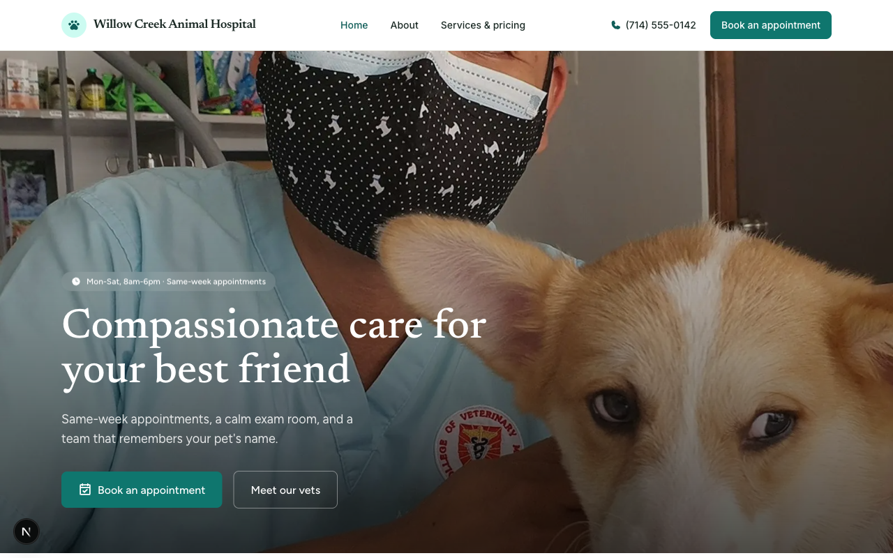 Willow Creek Animal Hospital desktop preview